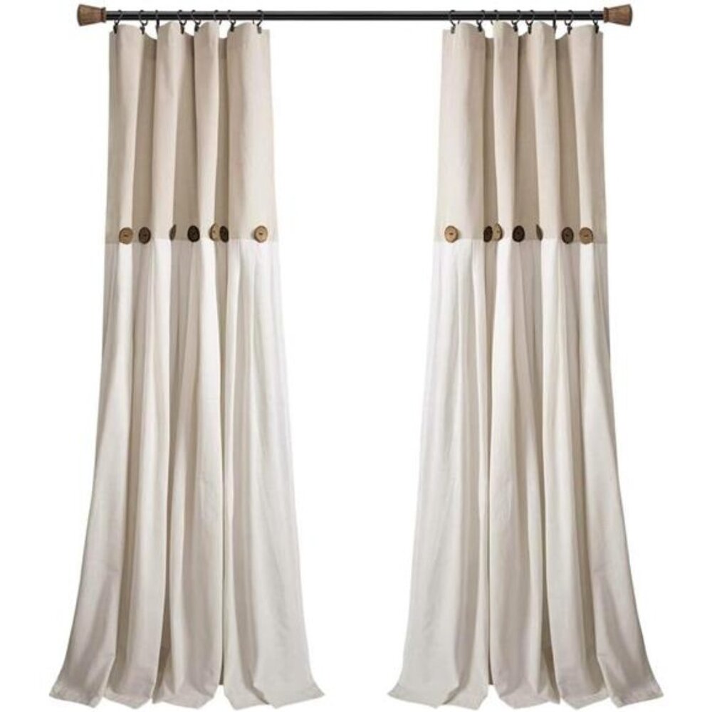 Linen Button Window Curtain Panel, Single, 40" W x 84" L, Linen -Country Curtain